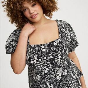 Peplum Square Neck Puff Sleeve Top